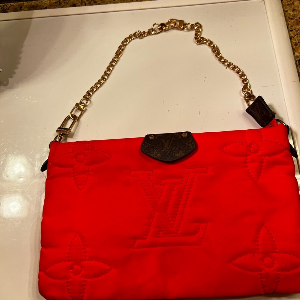 Orange Shoulder Bag Crossbody, 3 Straps 10x6.5” Monogram Pillow Pounchette